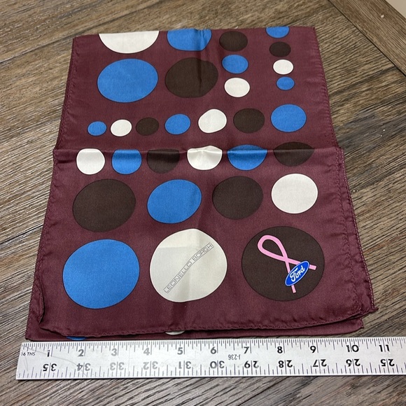 Breast Cancer Awareness Scarf Maroon Leonello Borghi Polka Dots by Ford 55x10.5” - Picture 9 of 16
